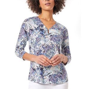 Jones New York Womens Petite Printed Peplum Blouse, NWT